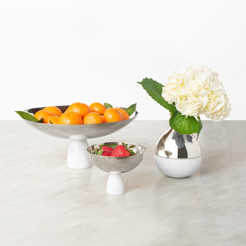 Coluna Fruit Bowl, Marble & Silver - ANNA New York