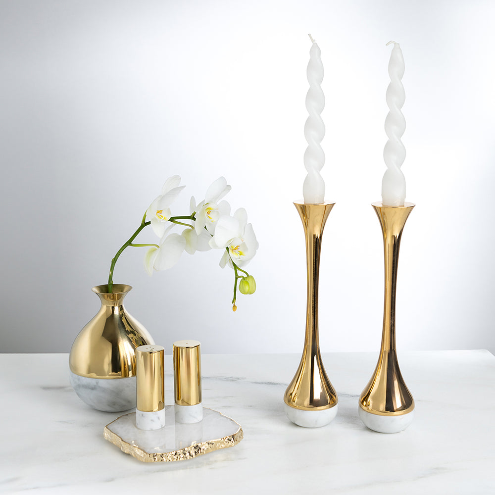 Dual Candleholders Marble & Gold, Set of 2 - ANNA New York