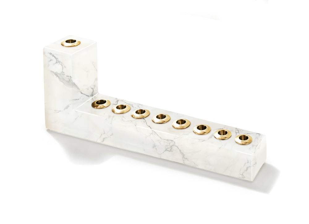 
            
                Load image into Gallery viewer, Brillante Menorah, Marble &amp;amp; Gold - ANNA New York
            
        