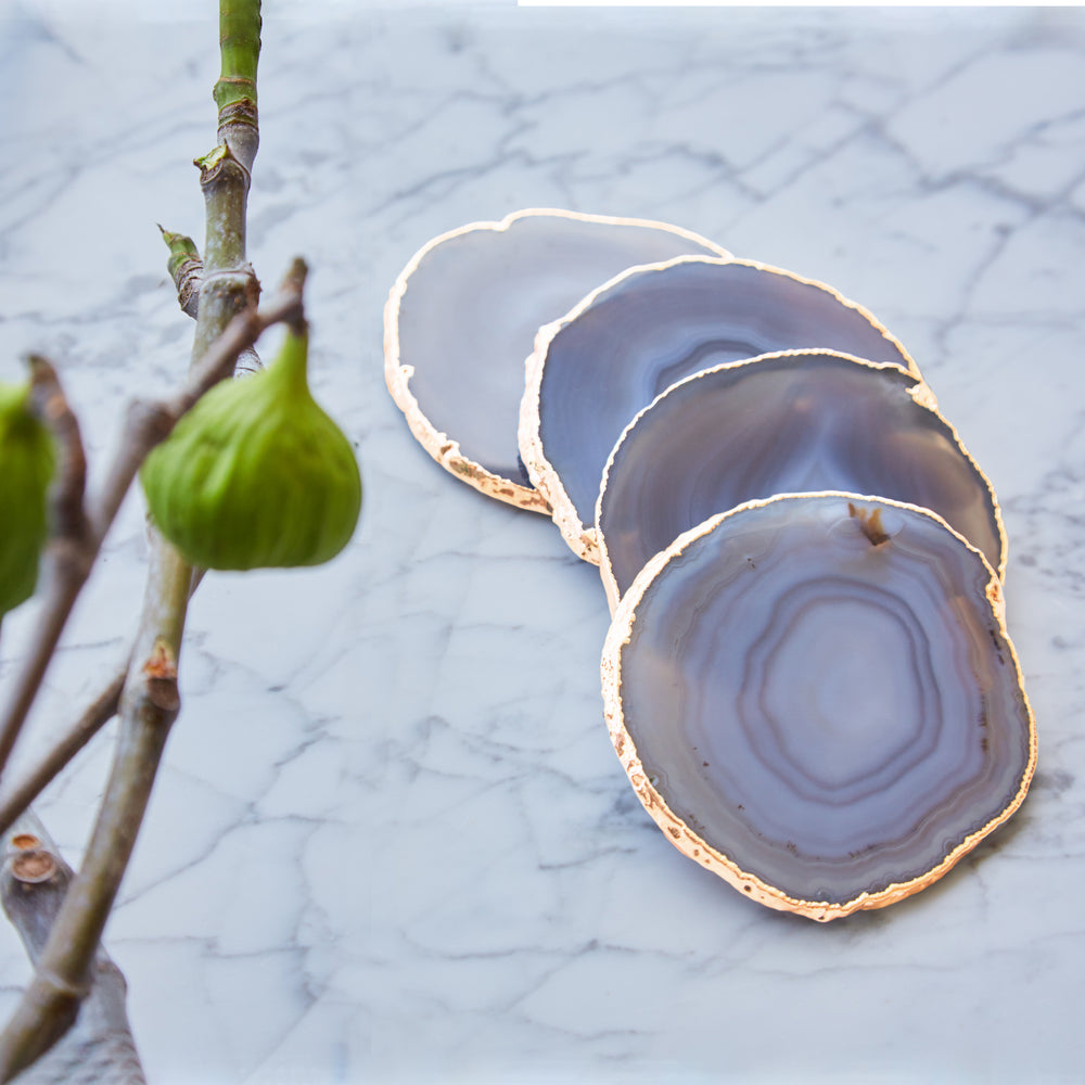 
            
                Load image into Gallery viewer, Lumino Coasters, Smoke Agate &amp;amp; Gold, Set of 4 - ANNA New York
            
        