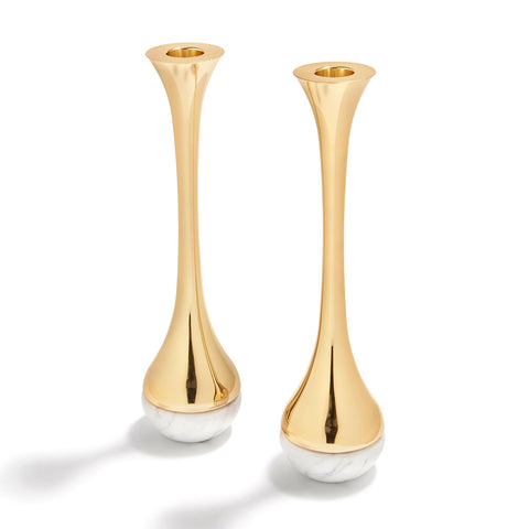 Coluna Dual Candleholders Marble & Gold, Set of 2 - ANNA New York