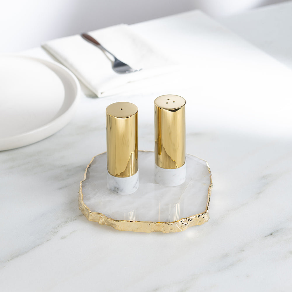 Dual Salt & Pepper, Marble & Gold, Set of 2 - ANNA New York