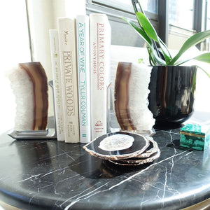 Fim Bookends, Agate Druze & Silver, Set of 2 - ANNA New York