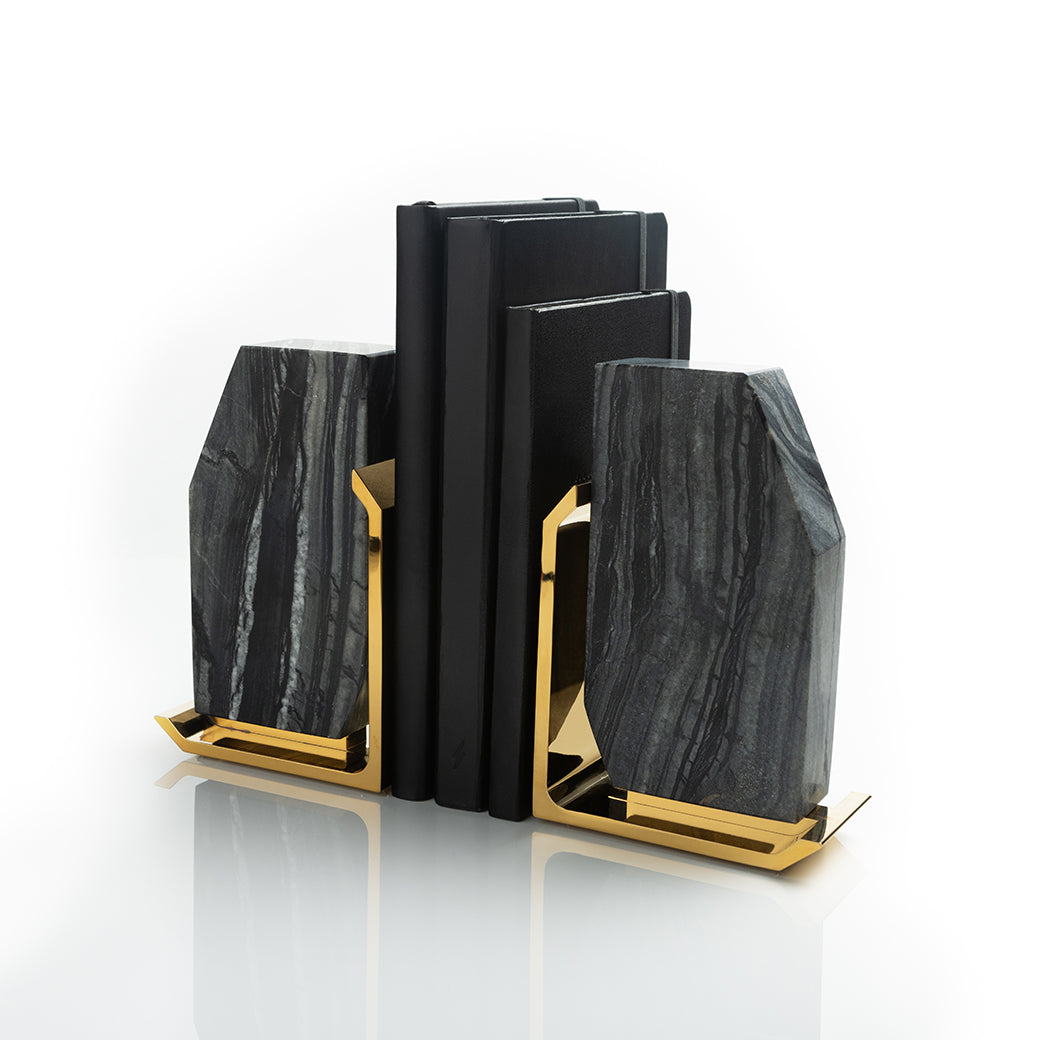 Fim Geo Bookends, Grey Marble & Gold, Set of 2– ANNA New York