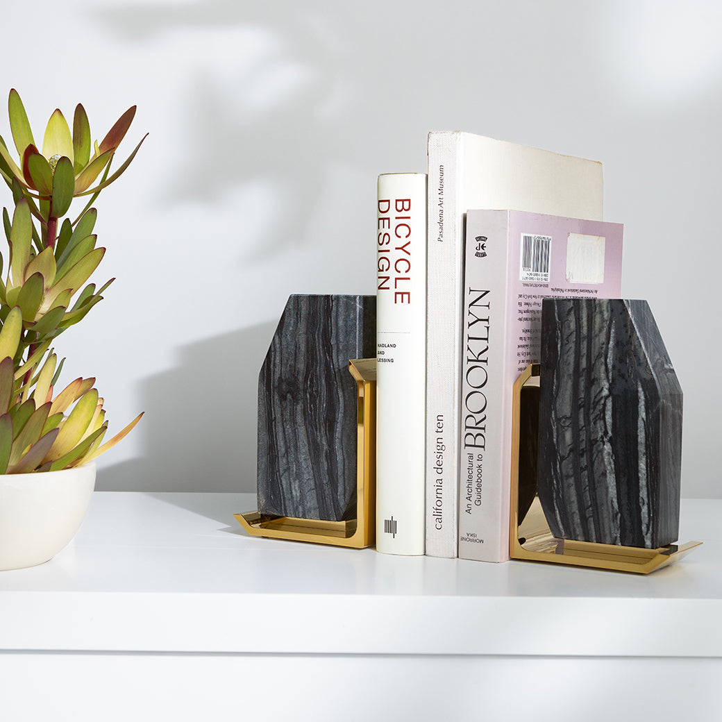 Fim Geo Bookends, Grey Marble & Gold, Set of 2– ANNA New York