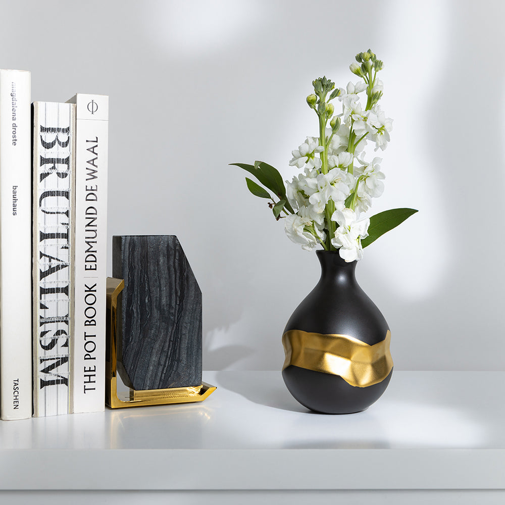 Fim Geo Bookends, Grey Marble & Gold, Set of 2 - ANNA New York