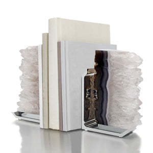 Fim Bookends, Agate Druze & Silver, Set of 2 - ANNA New York