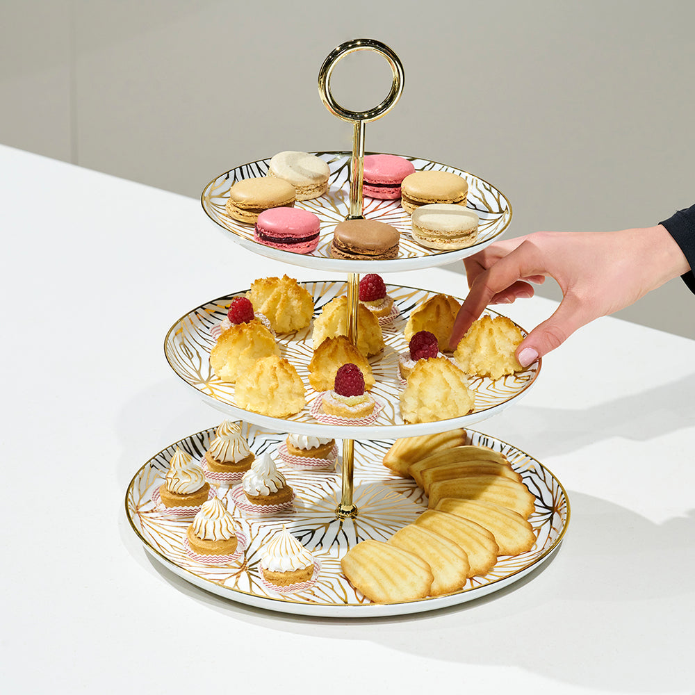 Talianna Lily Pad 3 Tiered Stand, White & Gold