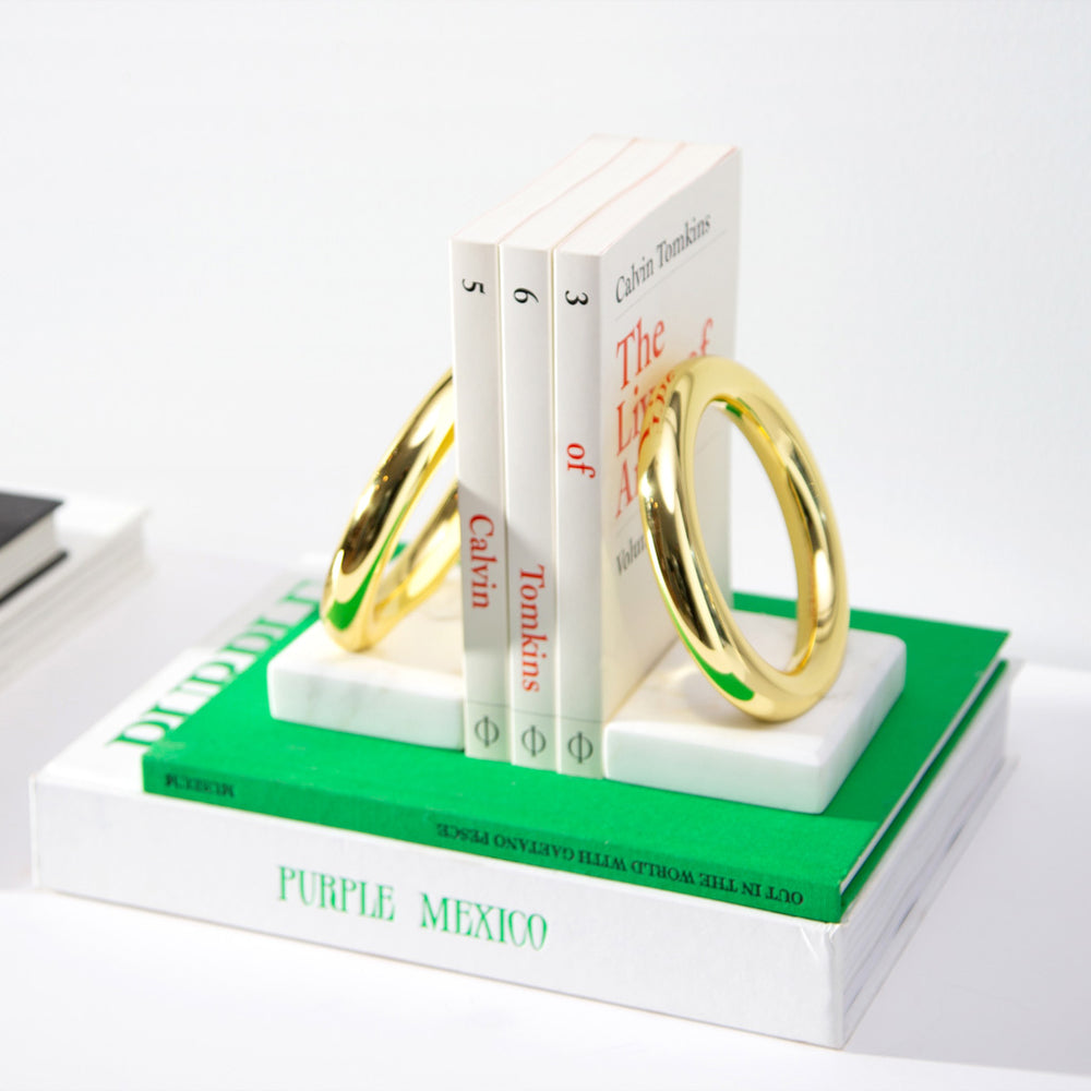 Ring Bookends, Marble & Gold, Set of 2 - ANNA New York