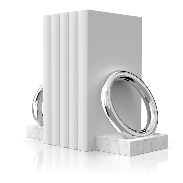 Ring Bookends, Marble & Silver, Set of 2