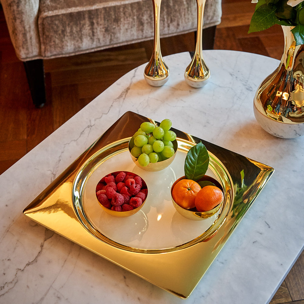 Sereno Coffee Table, Calcutta Marble & Gold - ANNA New York