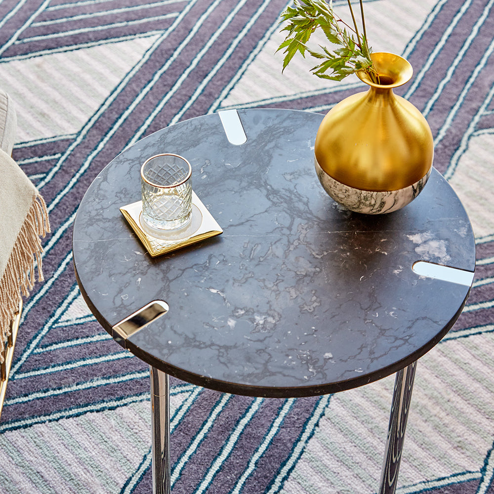 Sereno End Table, St. Laurent Marble & Silver - ANNA New York