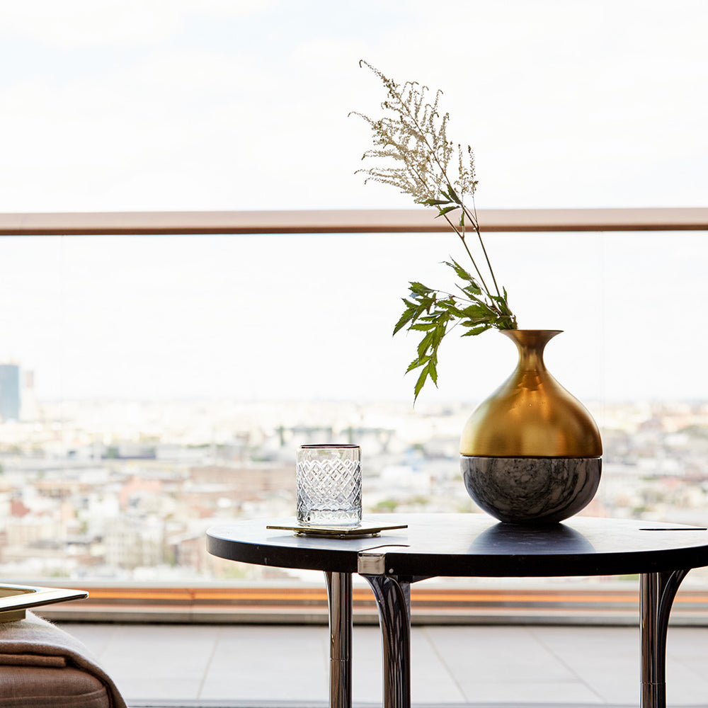 Sereno End Table, St. Laurent Marble & Silver - ANNA New York
