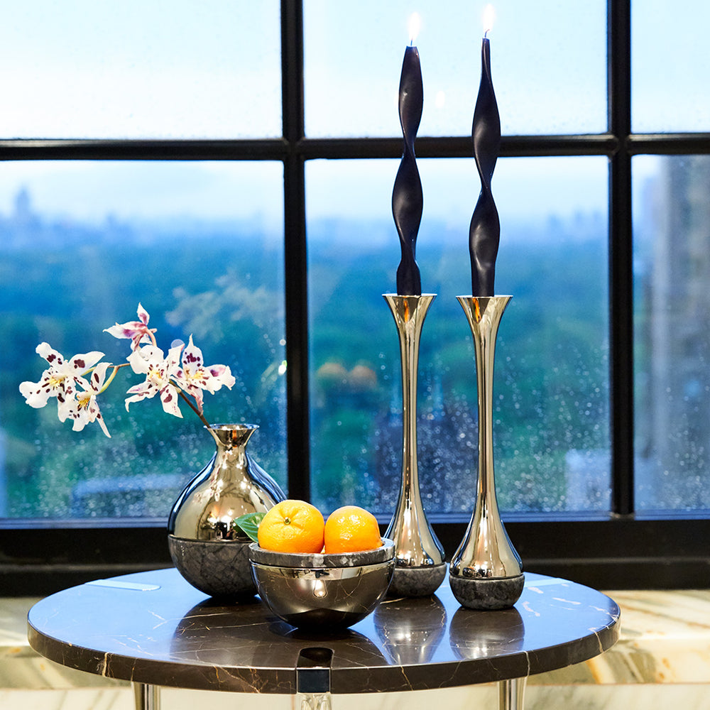 Sereno End Table, St. Laurent Marble & Silver - ANNA New York