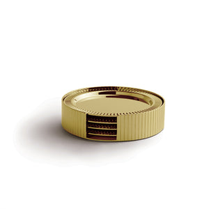 Striations Coasters in Holder, Gold, Set of 4 - ANNA New York