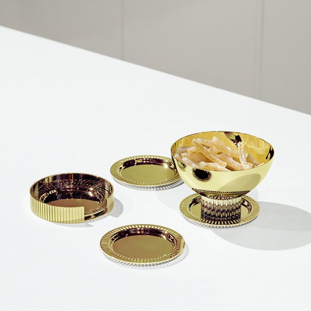 Striations Coasters in Holder, Gold, Set of 4 - ANNA New York