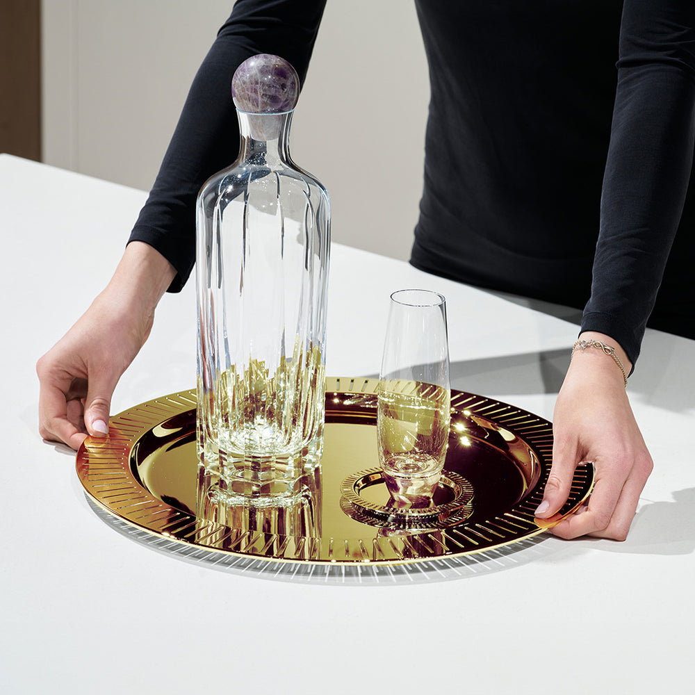 Striations Coasters in Holder, Gold, Set of 4 - ANNA New York