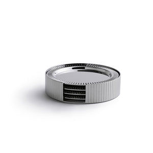 Striations Coasters in Holder, Silver, Set of 4 - ANNA New York