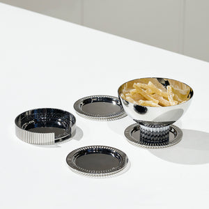 Striations Coasters in Holder, Silver, Set of 4 - ANNA New York