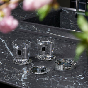 Striations Coasters in Holder, Silver, Set of 4 - ANNA New York