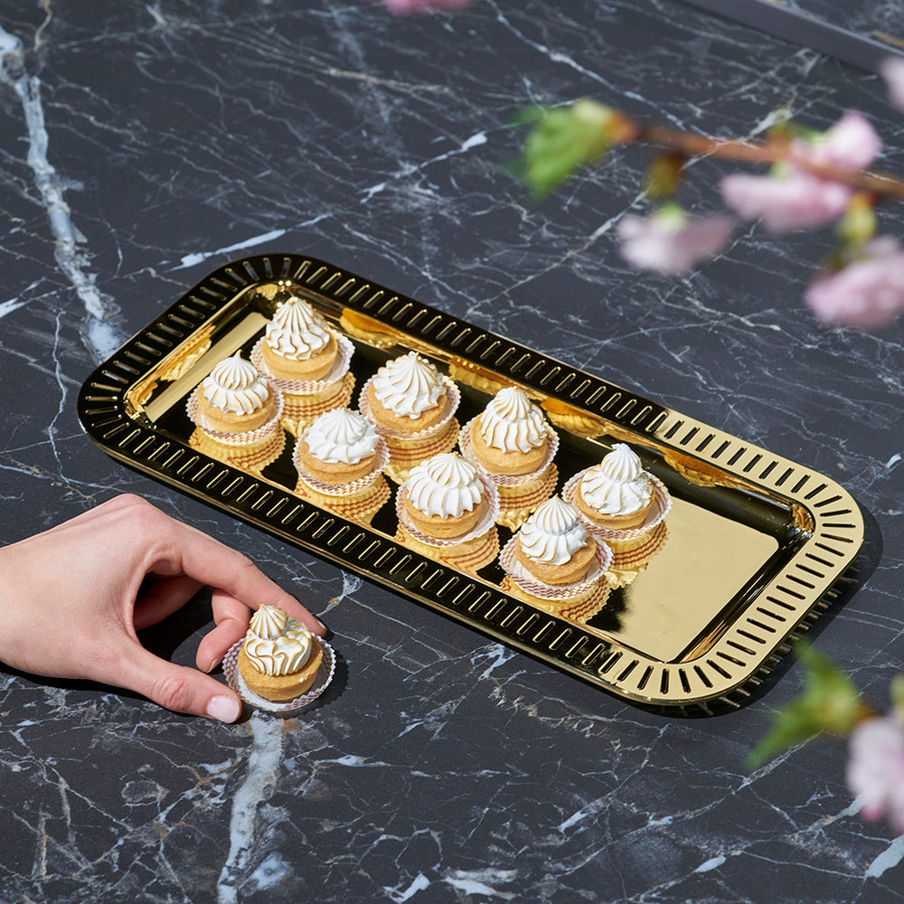 Striations Serving Tray Small Rectangle, Gold - ANNA New York