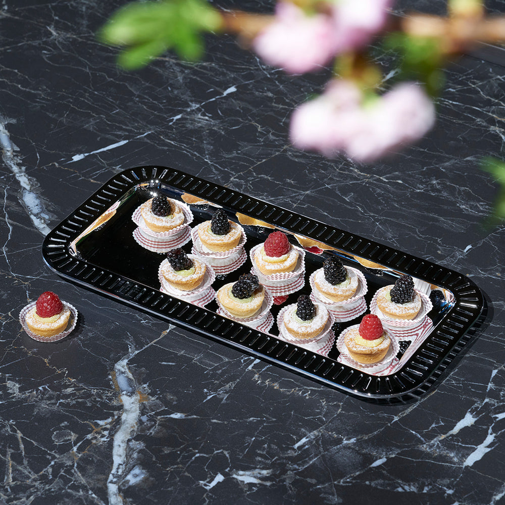 Striations Serving Tray Small Rectangle, Silver - ANNA New York