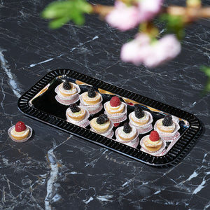 Striations Serving Tray Small Rectangle, Silver - ANNA New York