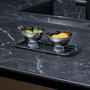 Striations Serving Tray Small Rectangle, Silver - ANNA New York