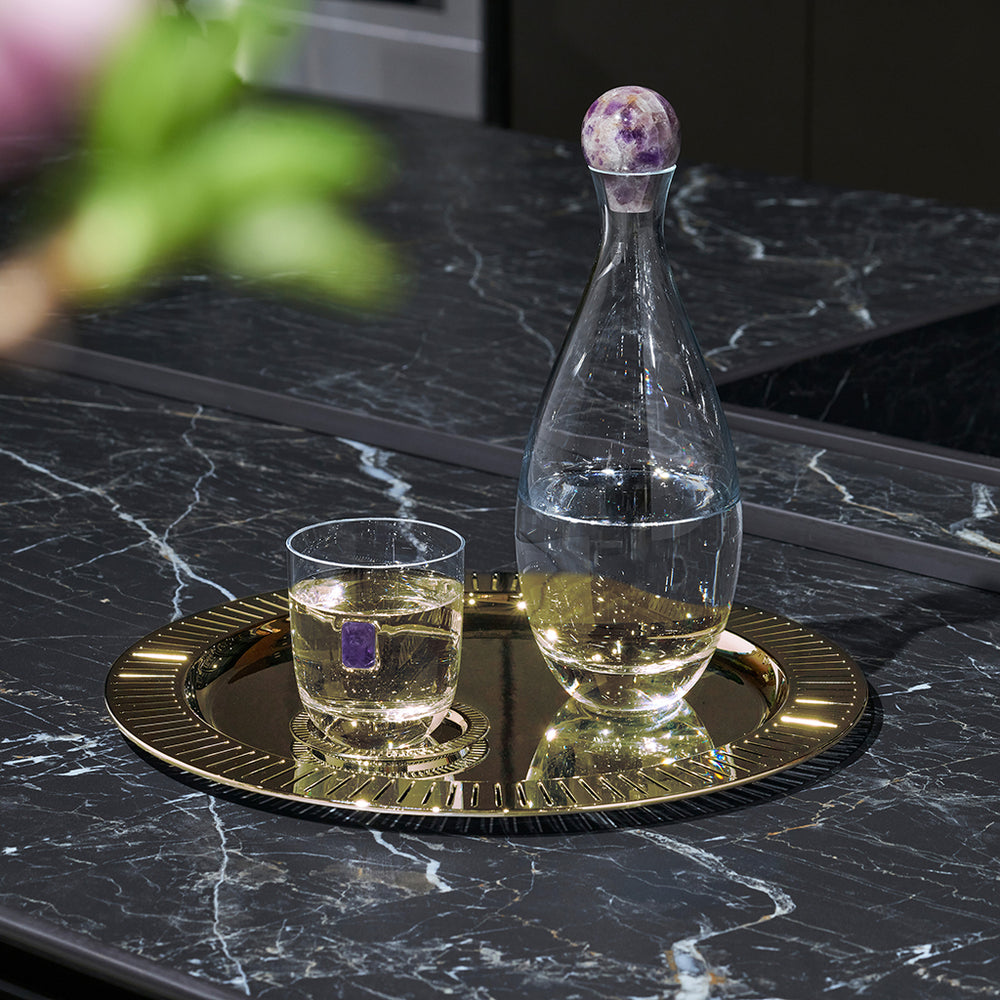 Striations Serving Tray Round, Gold - ANNA New York