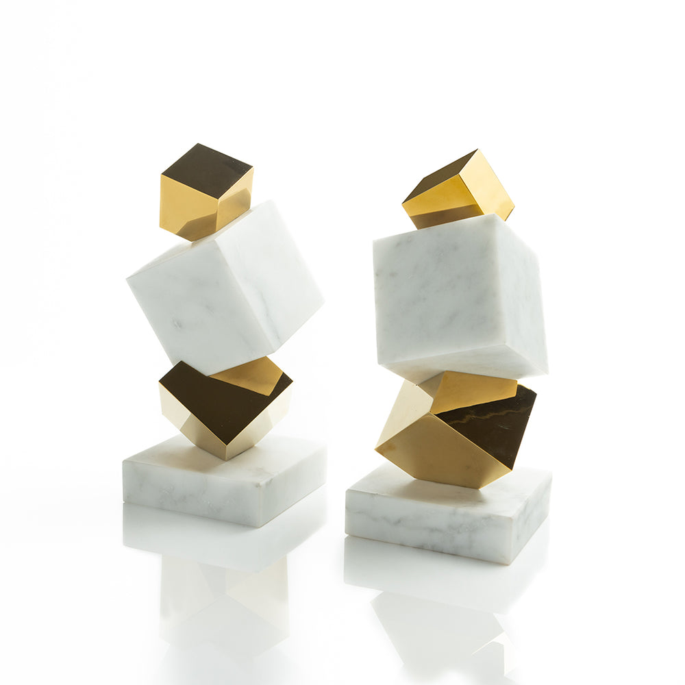 Torre Bookends, Marble & Gold, Set of 2 - ANNA New York
