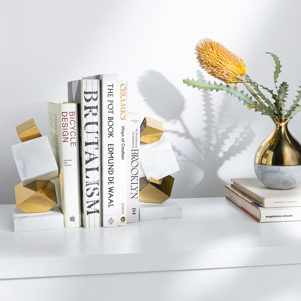 Torre Bookends, Marble & Gold, Set of 2 - ANNA New York