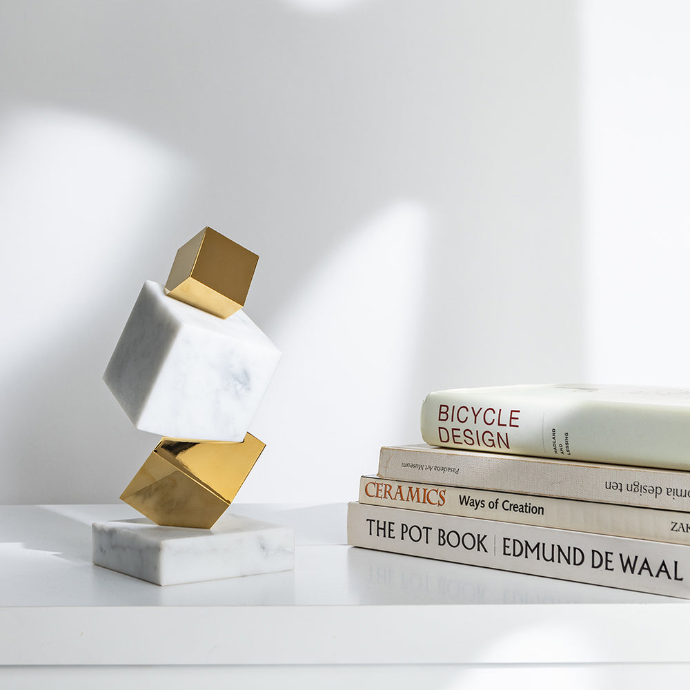 Torre Bookends, Marble & Gold, Set of 2 - ANNA New York