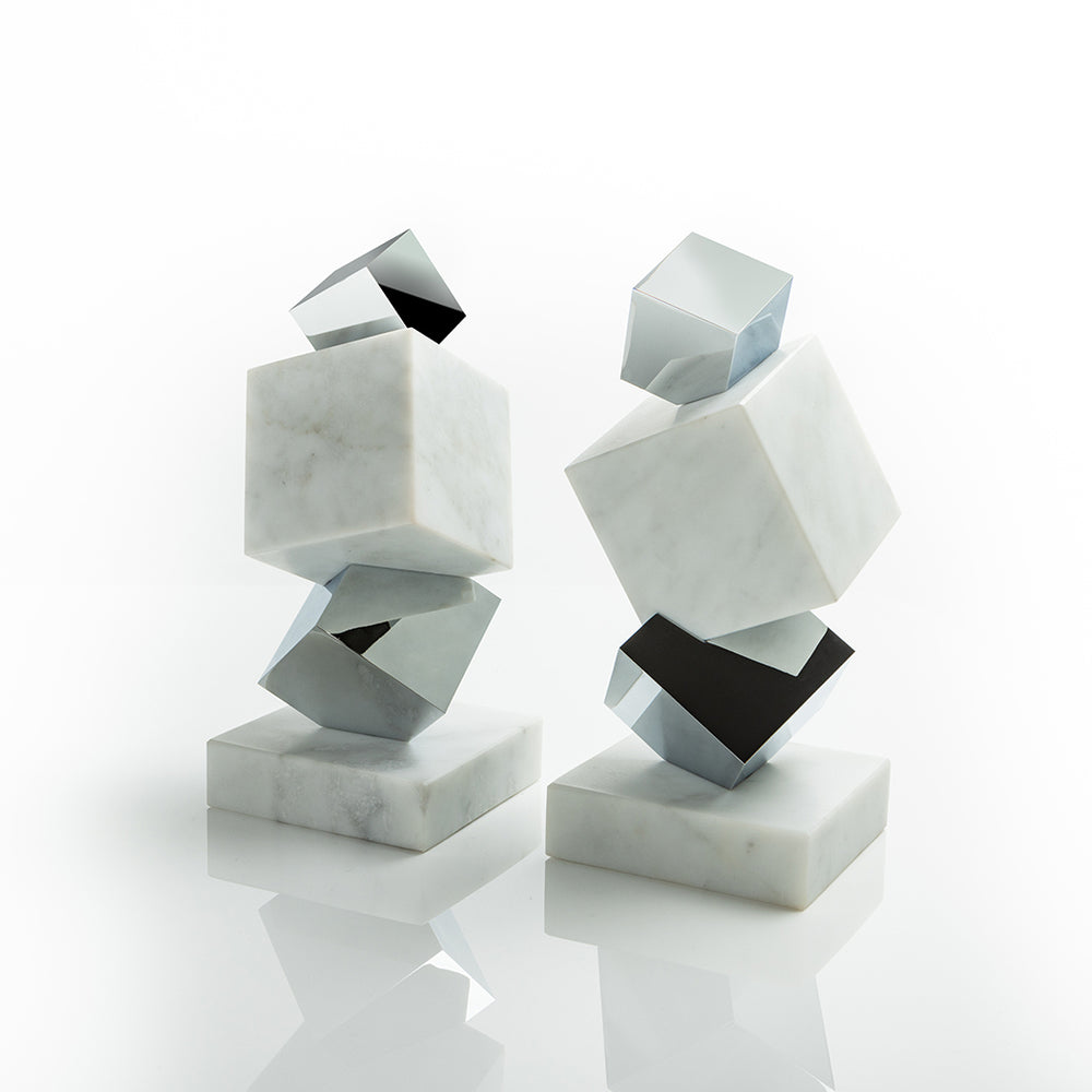 Torre Bookends, Marble & Silver, Set of 2 - ANNA New York