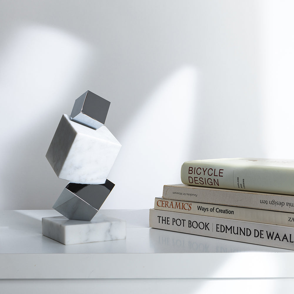 Torre Bookends, Marble & Silver, Set of 2 - ANNA New York