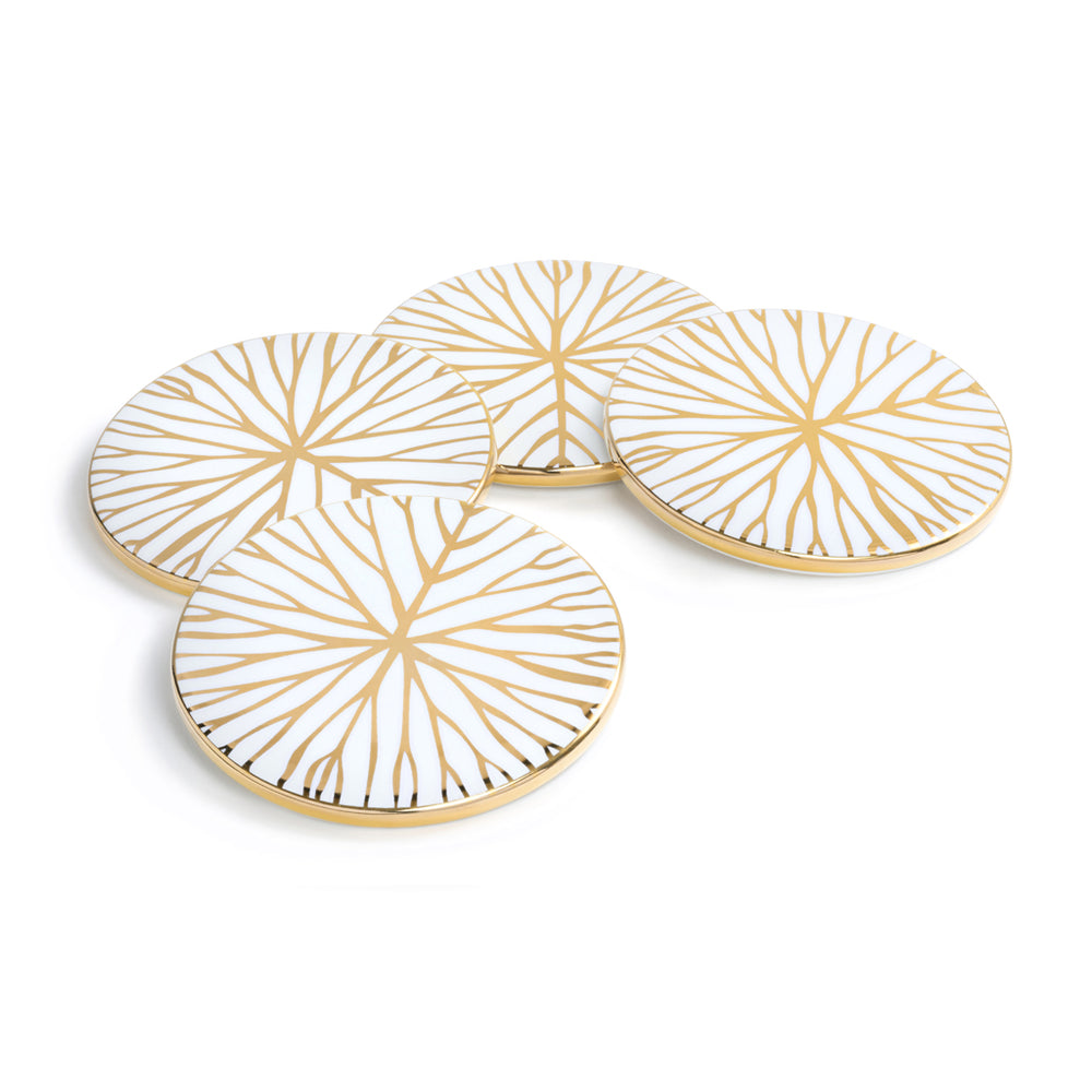 Talianna Lilypad Coasters S/4 White w/Gold - ANNA New York