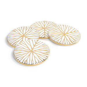 Talianna Lilypad Coasters S/4 White w/Gold - ANNA New York