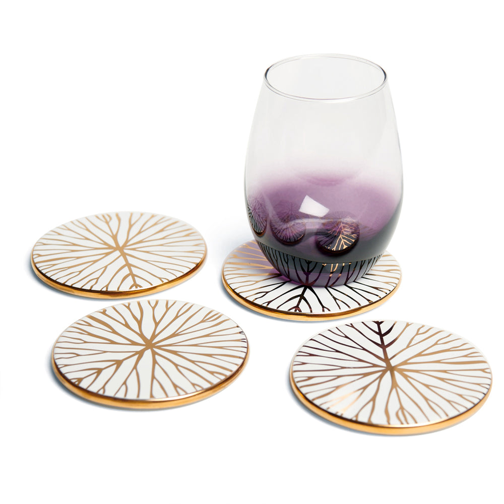 
            
                Load image into Gallery viewer, Talianna Lilypad Coasters S/4 White w/Gold - ANNA New York
            
        