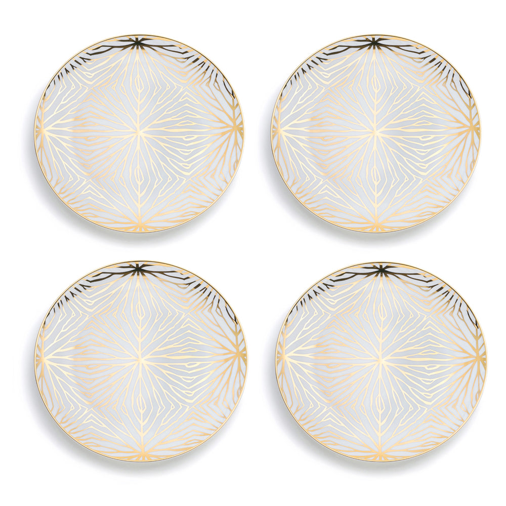 Talianna Lilypad Dessert Plates S/4, White w/Gold - ANNA New York