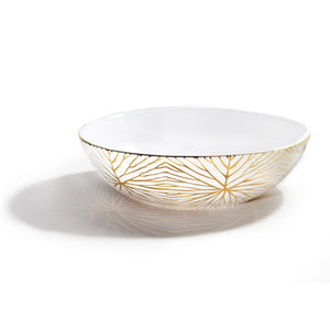 Talianna Lilypad Low Bowl, White w/Gold - ANNA New York