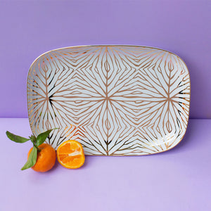 Talianna Lilypad Serving Platter, White w/Gold - ANNA New York