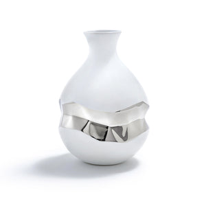 Talianna Oro Bud Vase, White w/Silver - ANNA New York