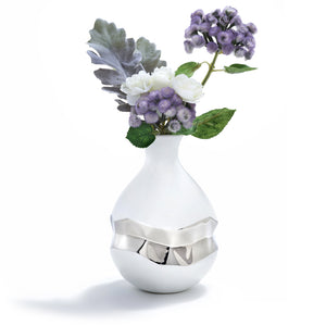 Talianna Oro Bud Vase, White w/Silver - ANNA New York