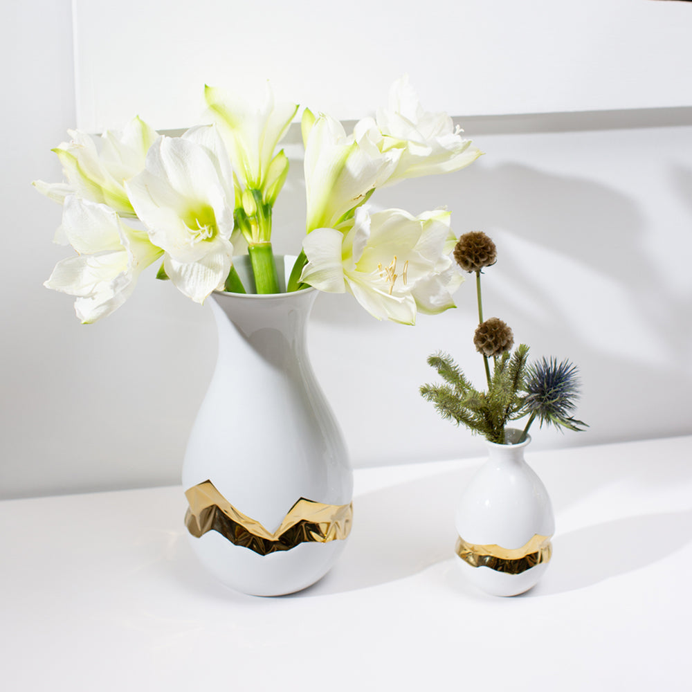 Talianna Oro Bud Vase, White w/Gold - ANNA New York