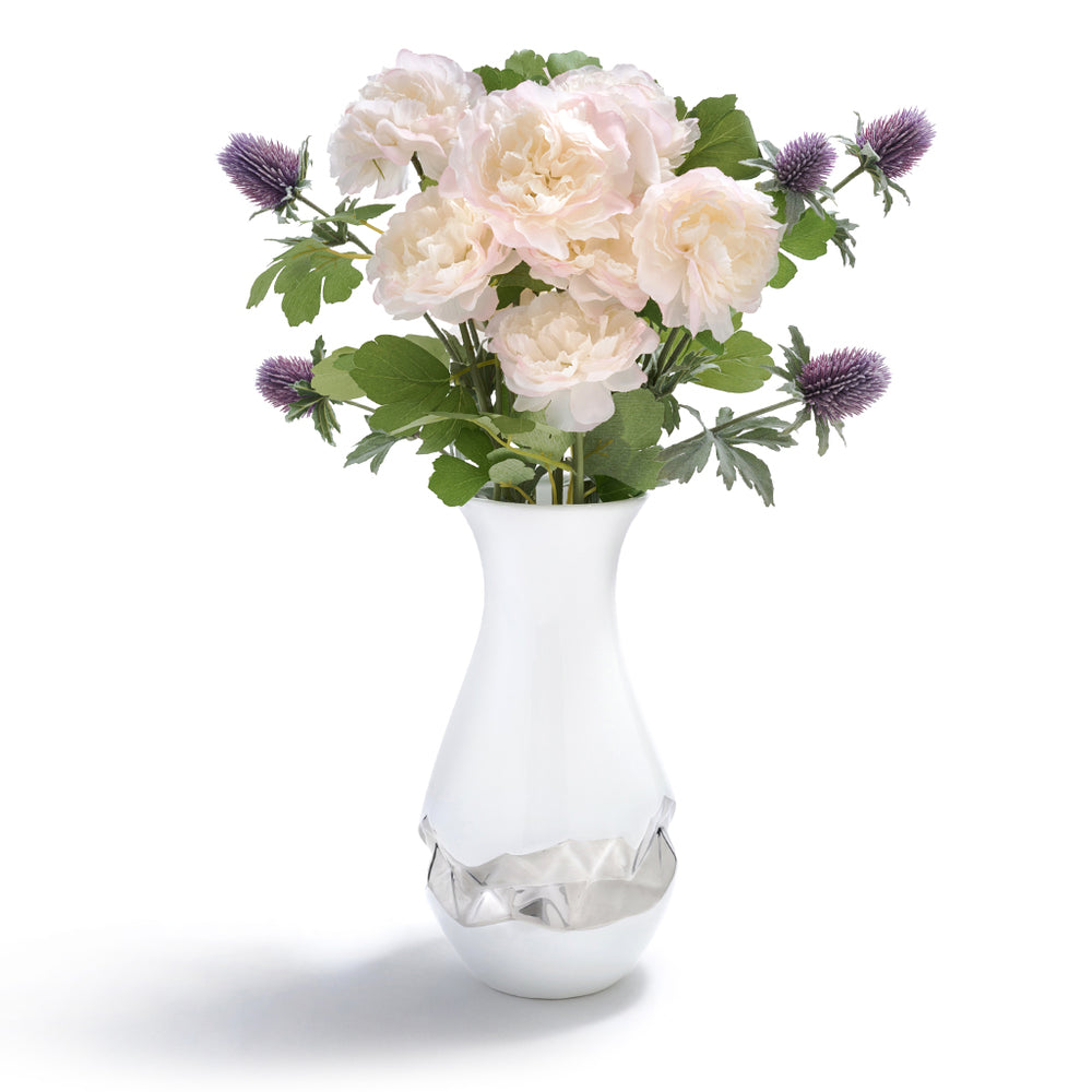 Talianna Oro Vase, White w/Silver - ANNA New York